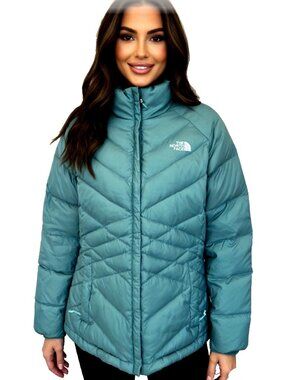 The North Face Teal Blue 550 Goose Down Zip Quilted Aconcagua Puffer Jacket
